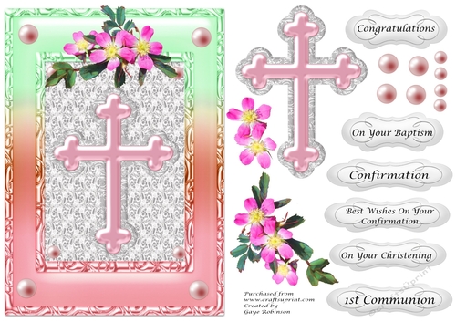 Christening Baptism Communion Confirmation Pink cross in frame