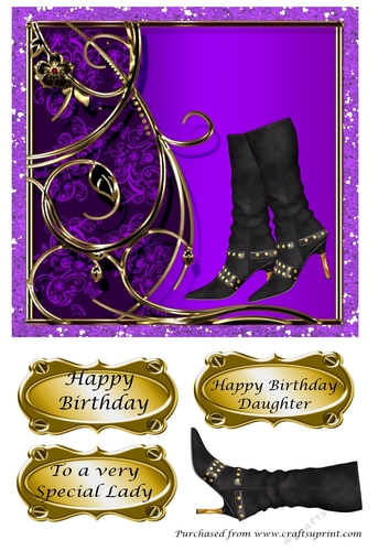 Black boots on Purple & Gold ornate panel