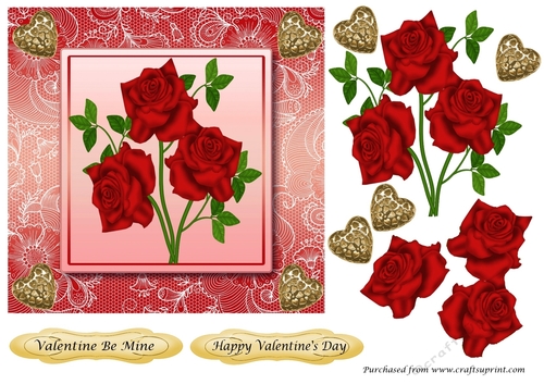 Valentines Rose and Hearts 7x7 decoupage