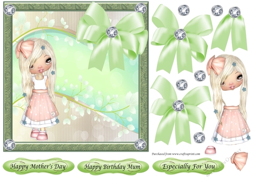 Mothers Day or Birthday Mum, Cute girl in green frame 7x7