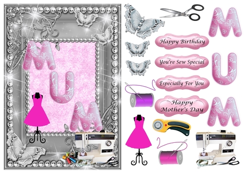 Happy Mothers Day or MUM Birthday Sewing card