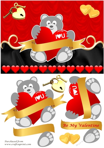 Valentine Teddy with heart on red and black