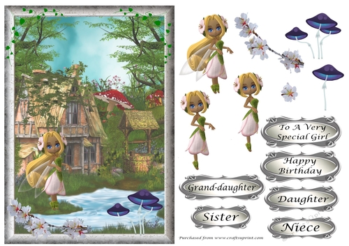 Fairy in her garden by wishing well