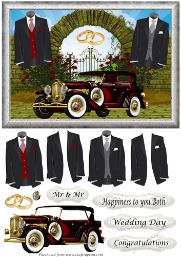 Male Couple Wedding Card with Car