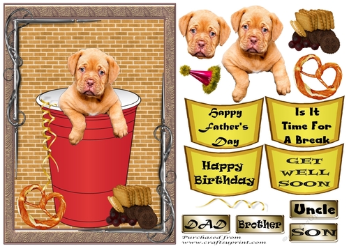 Puppy in paper cup various greetings