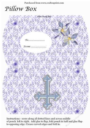 Pillow Box for Christening, Communion, Baptism Card Design Blue Cross
