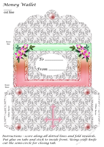 Money Wallet matching Christening, Communion, Baptism card design Pink Cross