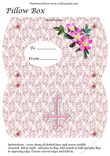 Pillow box matching Christening, Communion, Baptism card design Pink Cross