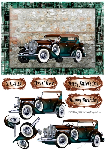 Vintage car decoupage Fathers Day or Birthday
