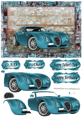 Blue Wiesman GT decoupage Fathers Day or Birthday