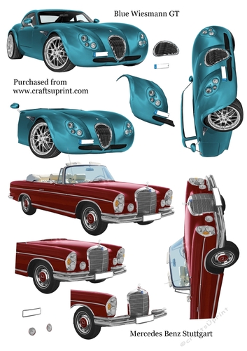 Wiesman & Stuttgart cars decoupage sheet