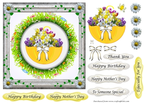 Umbrella of Spring Flowers in frame- Mothers Day, Birthday, Thank You