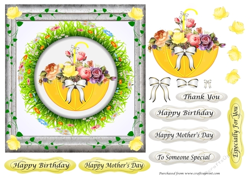 Umbrella of Roses in Frame - Mothers Day, Birthday, Thank You
