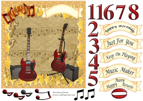 Guitars card with numbers 0-9
