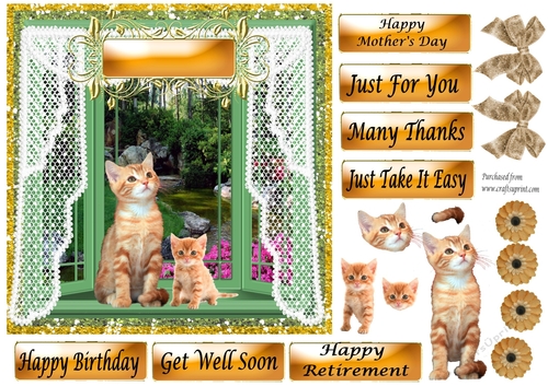 Two Ginger Kittens in Green Bay Window - various greetings