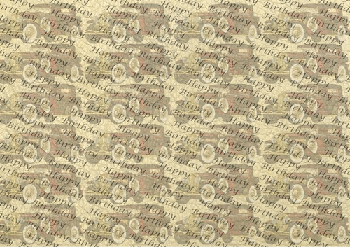 Vintage car red with Happy Birthday script backing paper