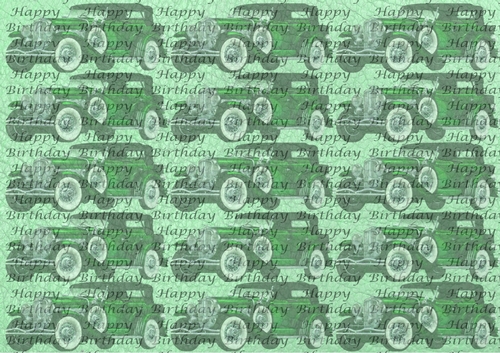 Vintage car green with Happy Birthday script backing paper