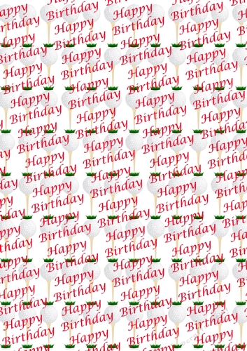 Golf ball on tee backing paper with Happy Birthday script red