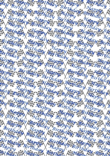 Checkered flags backing with Happy Birthday script blue