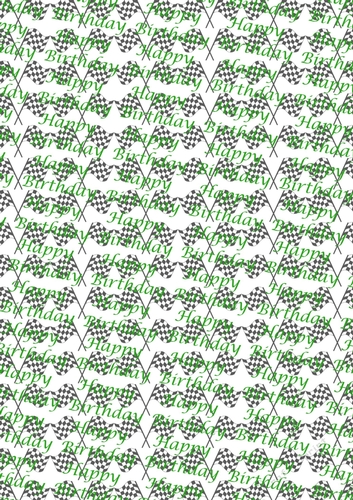 Checkered flags backing with Happy Birthday script green