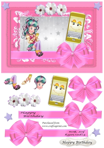 Girl texting in frame with bow