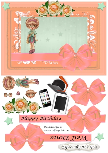 School girl with accessories in frame with bow