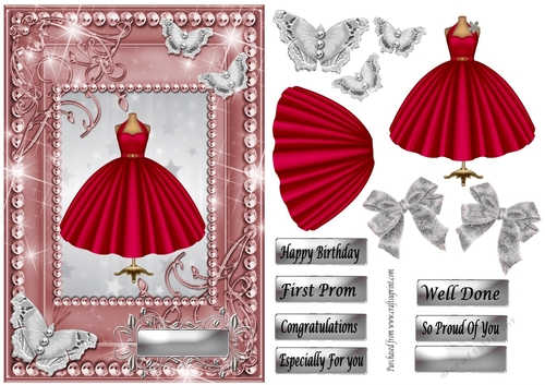 Red Prom Gown in silver butterfly frame
