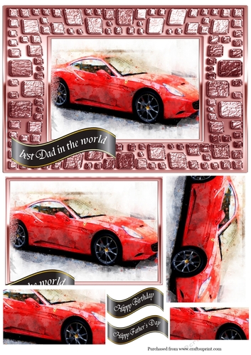 Ferrari in mosaic frame-Fathers Day or Birthday