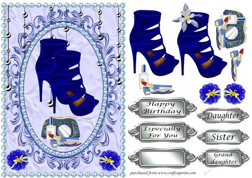 Stiletto suede Royal Blue ankle boots in oval frame with makeup bag