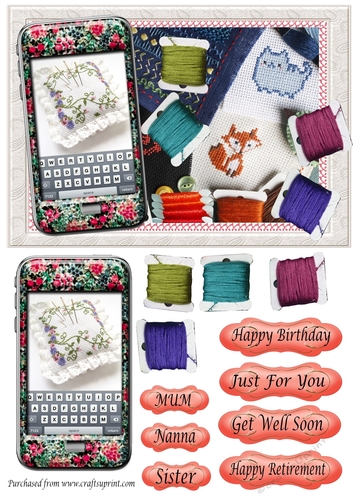 Cross Stitch Phone card - Birthday, Get Well Soon, Retirement