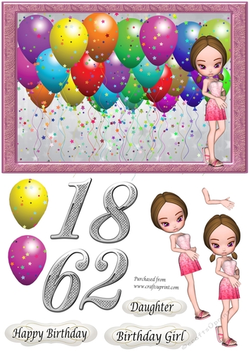 Balloons & Girl in pink dress, ages 16, 18, 21