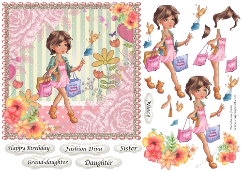 Fashion Shopper Square card with decoupage