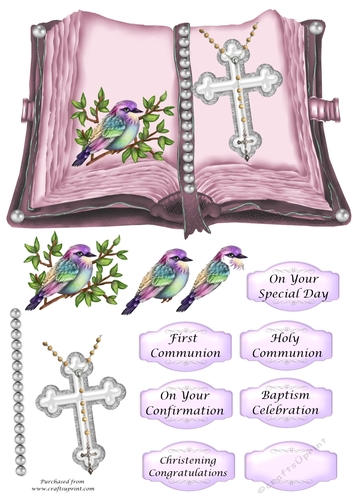 Open Book Pink Baptism Confirmation Christening Topper 1