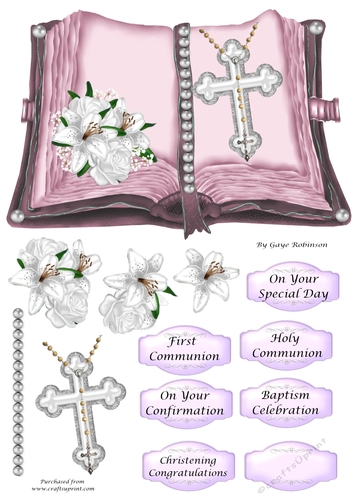 Open Book Pink Baptism Confirmation Christening Topper 2