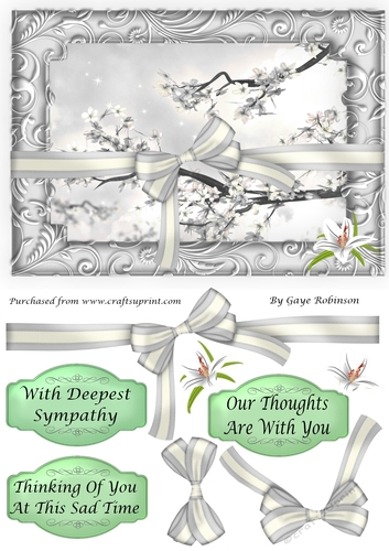 White blossom framed topper with bow - Sympathy