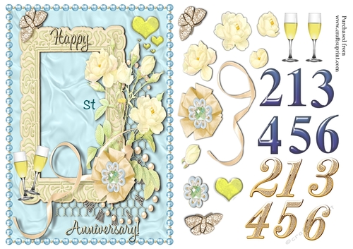 Anniversary card for 21st, 31st, 41st, 51st & 61st in blue or gold numbers