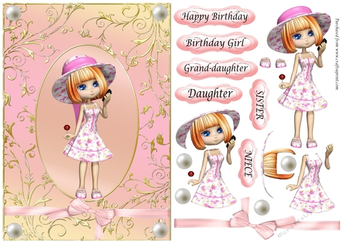 Girl in hat in pink & gold oval frame
