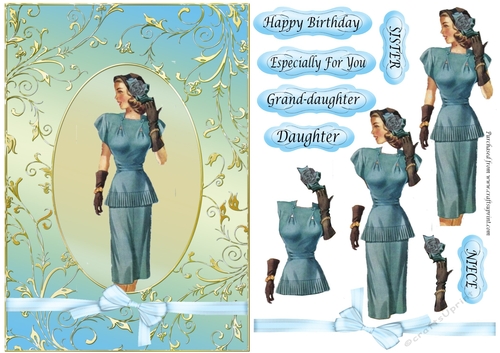 Vintage-retro lady in blue & gold oval frame