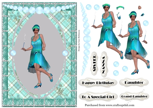 Charleston Flapper in turquoise frame