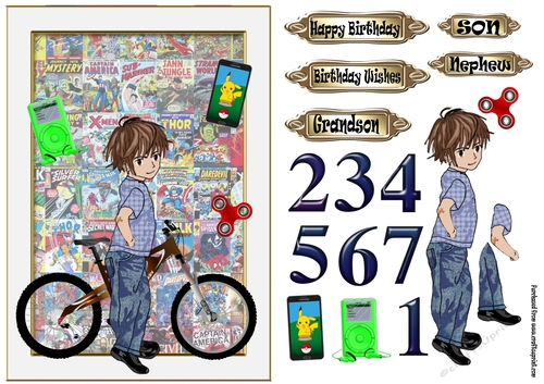 Teenage boy 2 with bike and marvel comics