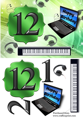 Age 12 card with keyboard, headphones, laptop - green