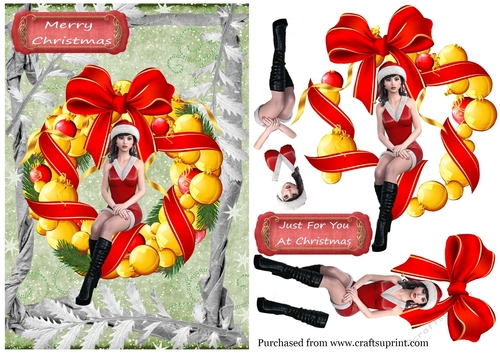 Santa Girl sitting in Xmas Wreath