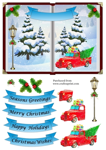 Christmas Open Book Scene 2 Red Truck