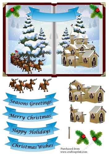 Christmas Open Book Scene 2 Santa and House