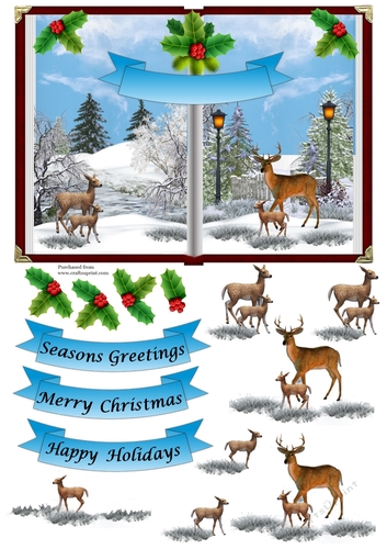 Christmas Open Book Scene 3 Deer and Fawns