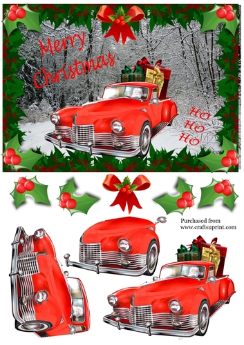 Santa in Red Car delivering presents