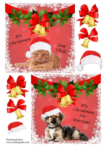 Cat & Dog in Santa Hats Toppers
