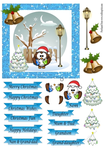 Christmas Scene with Owl & Lamp