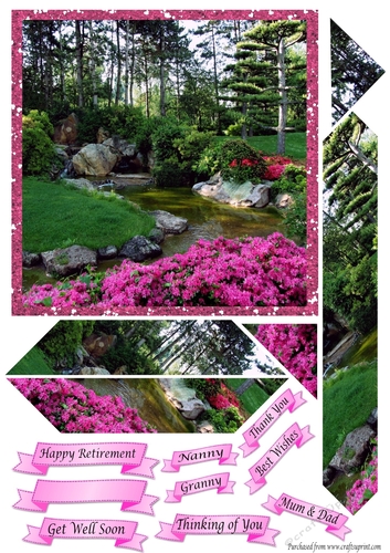 Pink flowers by stream with layers - Various Sentiments