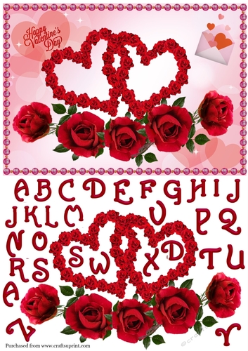 Two Valentines hearts of roses with initials